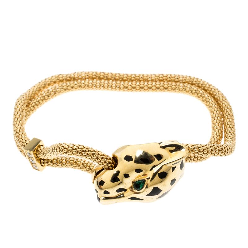 Cartier Panthere De Cartier Diamond Garnet & Onyx 18k Yellow Gold Bracelet In Good Condition In Dubai, Al Qouz 2