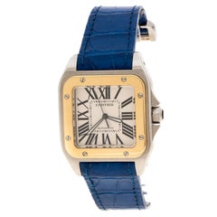 Cartier Silver Santos 100 18k Yellow Gold & Stainless Steel Women's Wristwatch 4