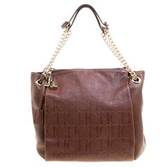 Carolina Herrera Brown Monogram Leather Shoulder Bag