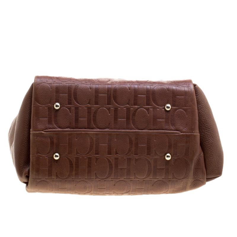 Carolina Herrera Brown Monogram Leather Shoulder Bag 1