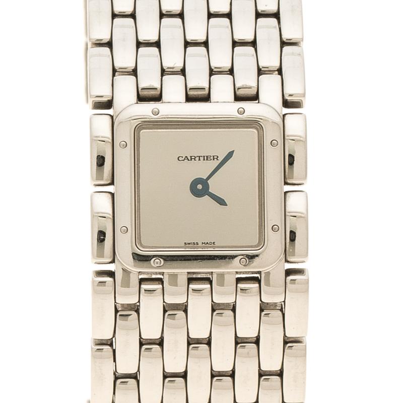 Cartier Silver Stainless Steel Panthere Ruban Women's Wristwatch 21 mm In Good Condition In Dubai, Al Qouz 2