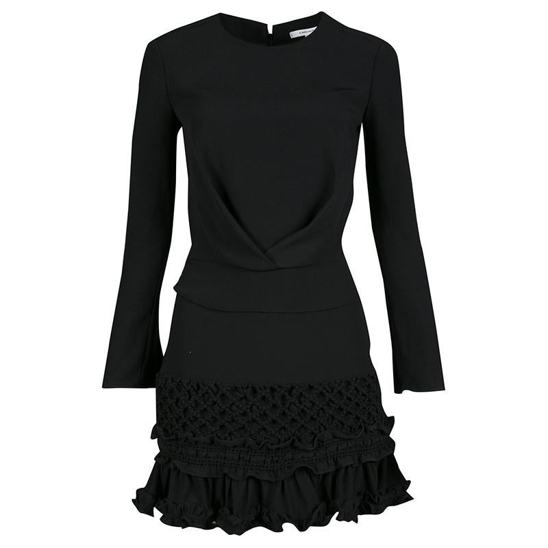 black dress with ruffle at bottom