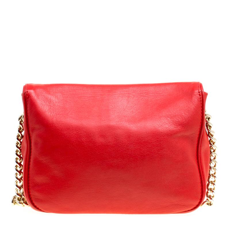 Carolina Herrera Red Leather New Baltazar Flap Shoulder Bag 5