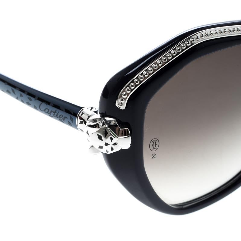 Cartier Dark Blue/Brown Gradient Panthere De Cartier Sunglasses In Excellent Condition In Dubai, Al Qouz 2