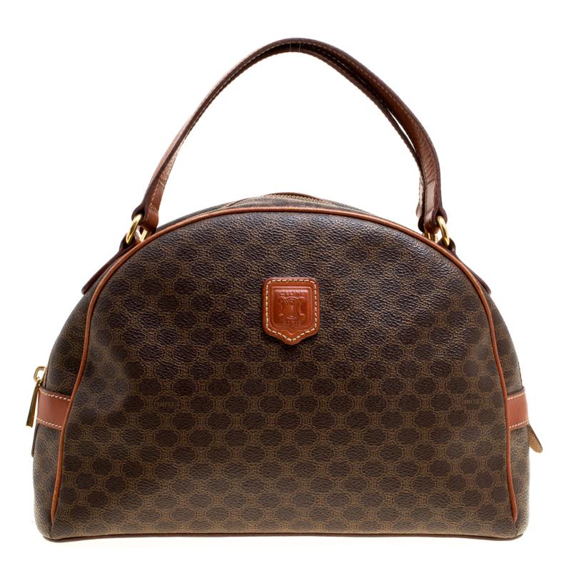 Céline Brown Coated Canvas and Leather Macadam Satchel