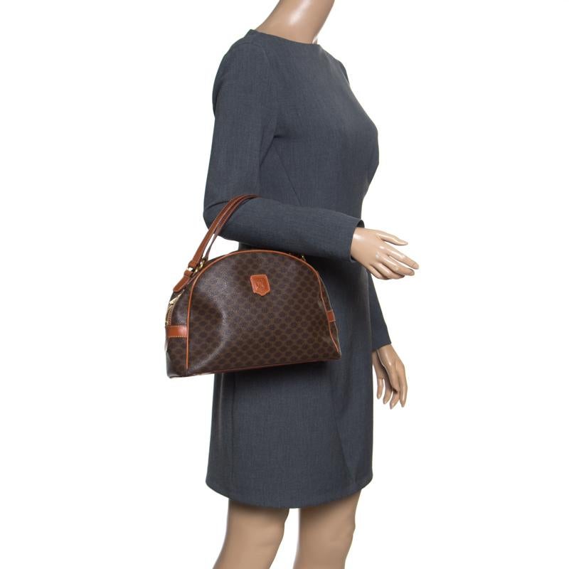 Céline Brown Coated Canvas and Leather Macadam Satchel at 1stDibs