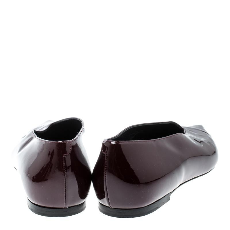 Black Celine Burgundy Patent Leather V Neck Pointed Toe Flats Size 37