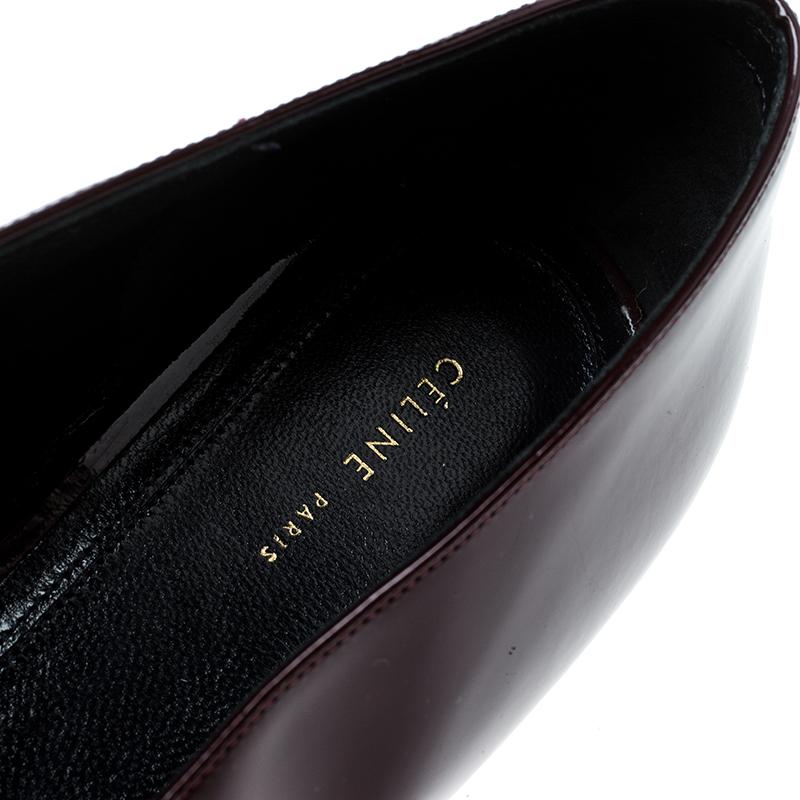 Women's Celine Burgundy Patent Leather V Neck Pointed Toe Flats Size 37