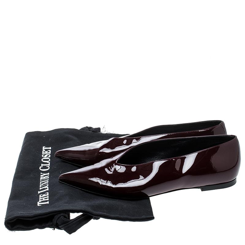 Celine Burgundy Patent Leather V Neck Pointed Toe Flats Size 37 1