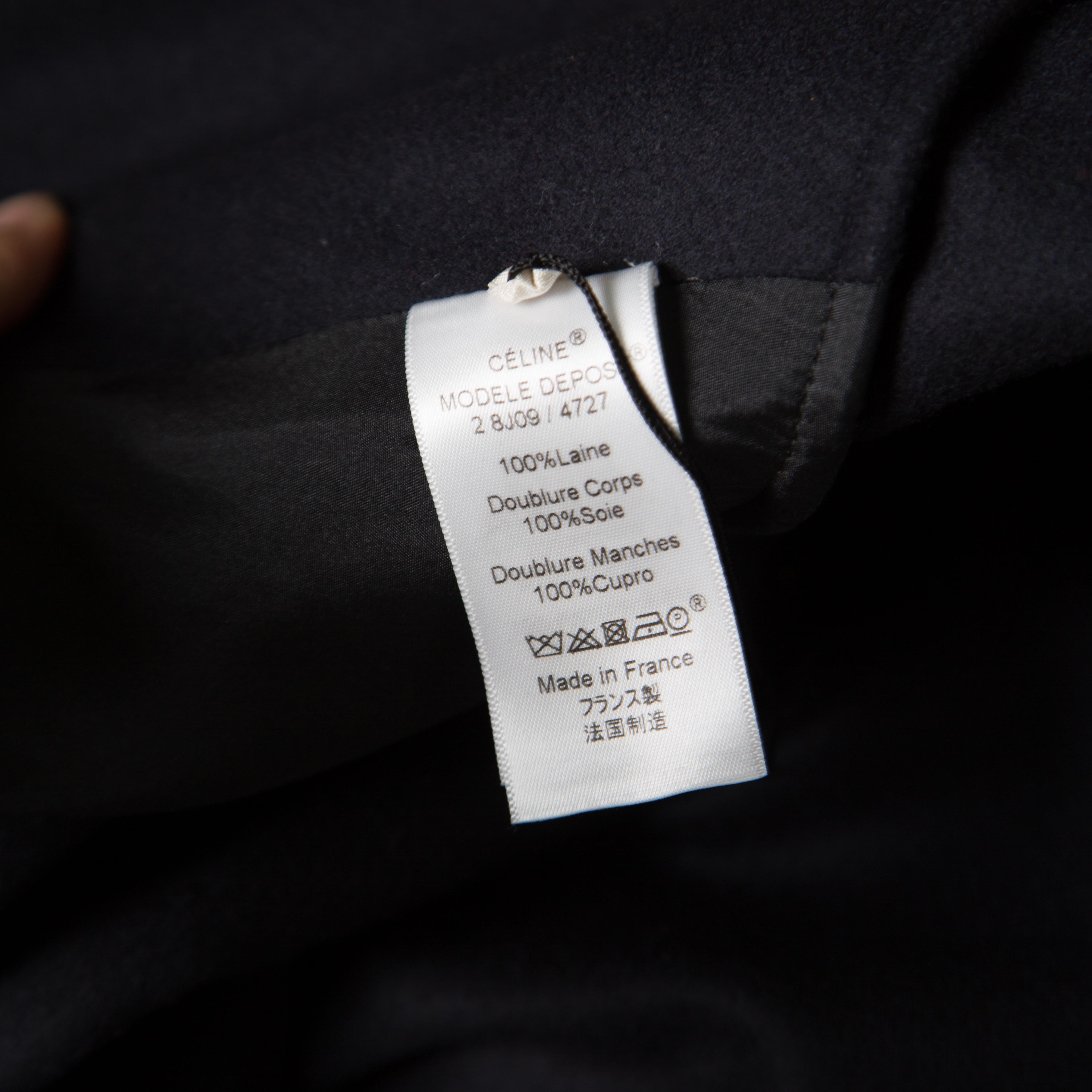 Celine Navy Blue Wool Buckle Detail Draped Long Coat L In Good Condition In Dubai, Al Qouz 2