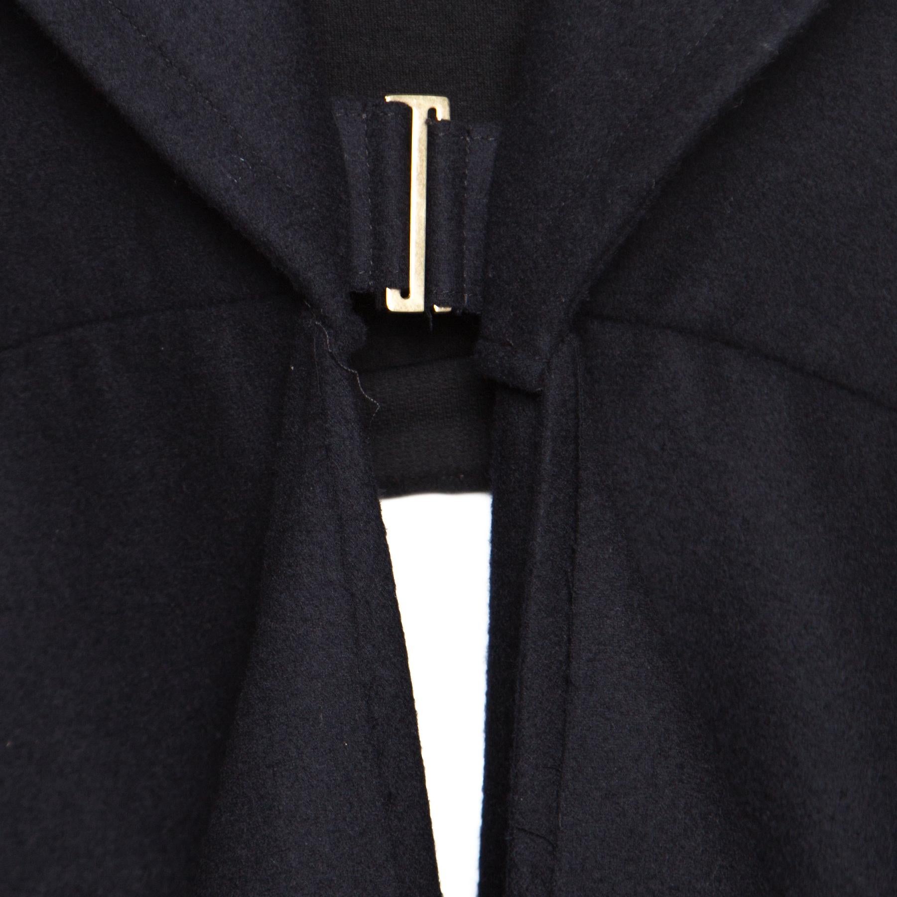 Celine Navy Blue Wool Buckle Detail Draped Long Coat L 1