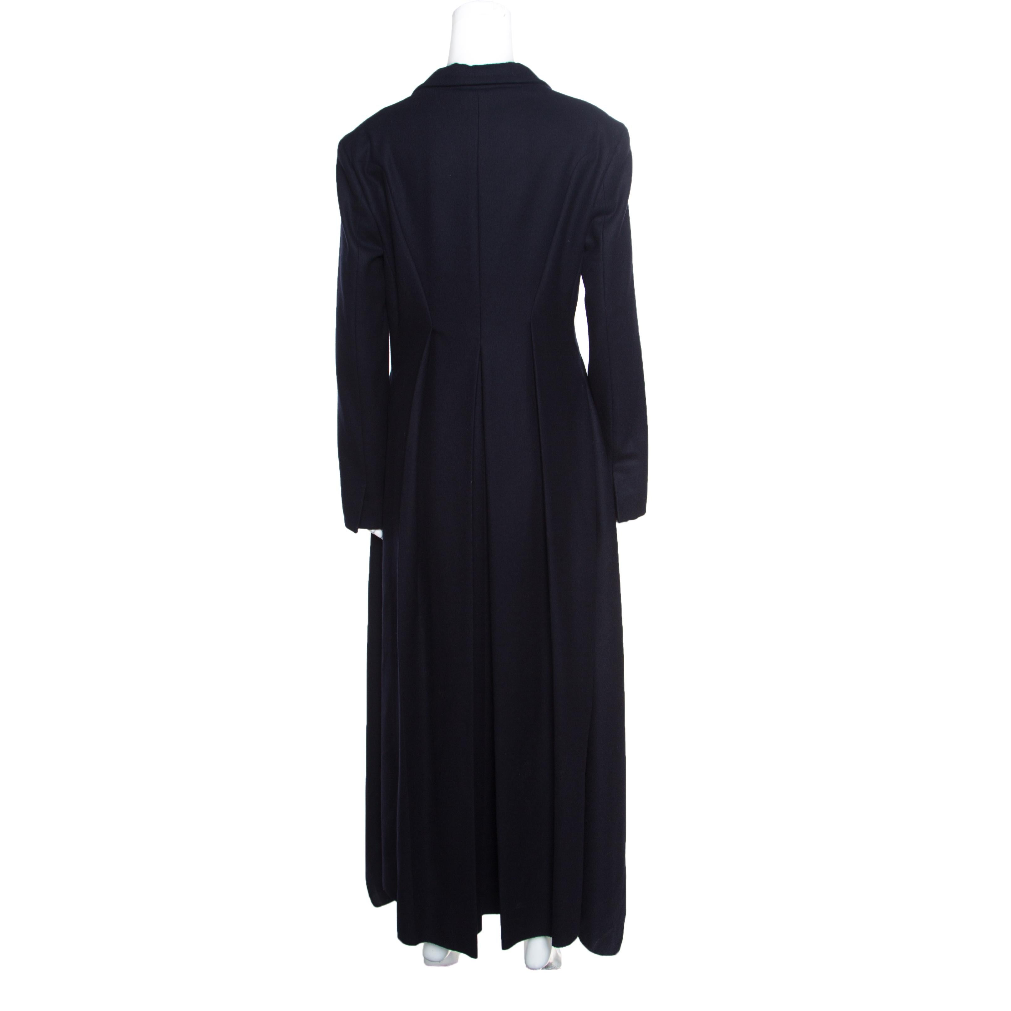 Black Celine Navy Blue Wool Buckle Detail Draped Long Coat L