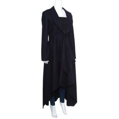 Celine Navy Blue Wool Buckle Detail Draped Long Coat L