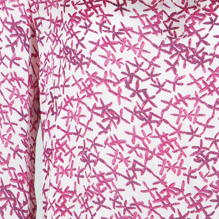 CH Carolina Herrera White and Pink Printed Silk Long Sleeve Blouse M ...