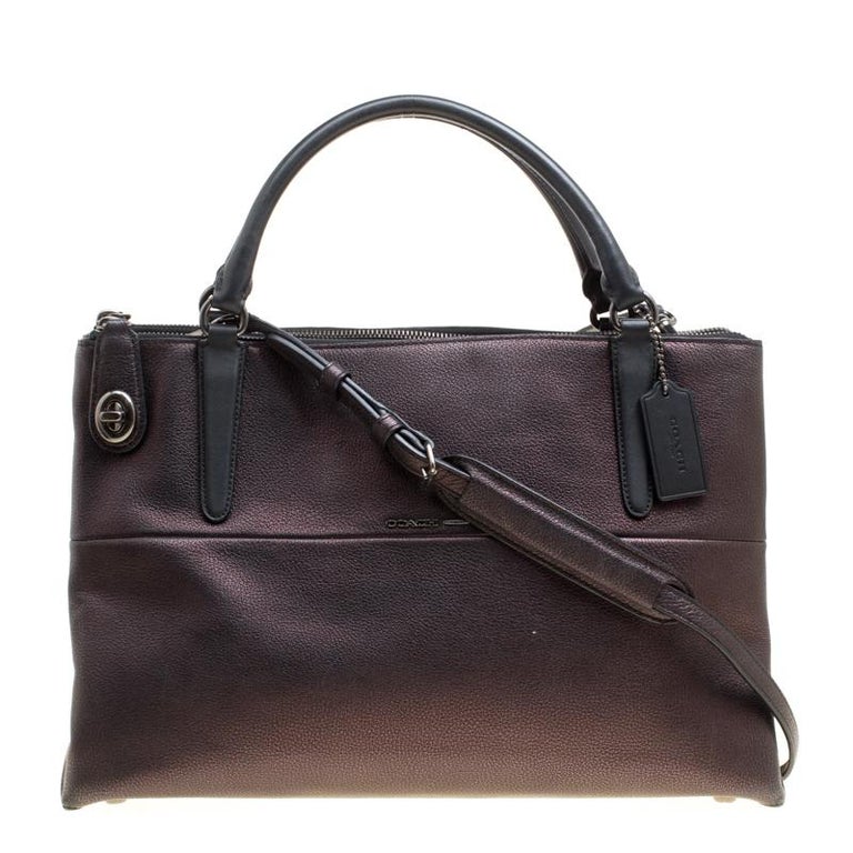 Coach Metallic Black Leather Borough Top Handle Bag For At 1stdibs Coach Metallic Black Leather Borough Top Handle Bag For