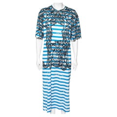 Prada Blue & White Striped Cotton Printed Short Sleeve Dress M