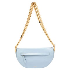 Used Burberry Light Blue Soft Leather Small Olympia Shoulder Bag