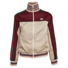 Gucci Mehrfarbiges Sweatshirt mit Logodruck und Webstreifen und detailliertem Reißverschluss vorne XXS