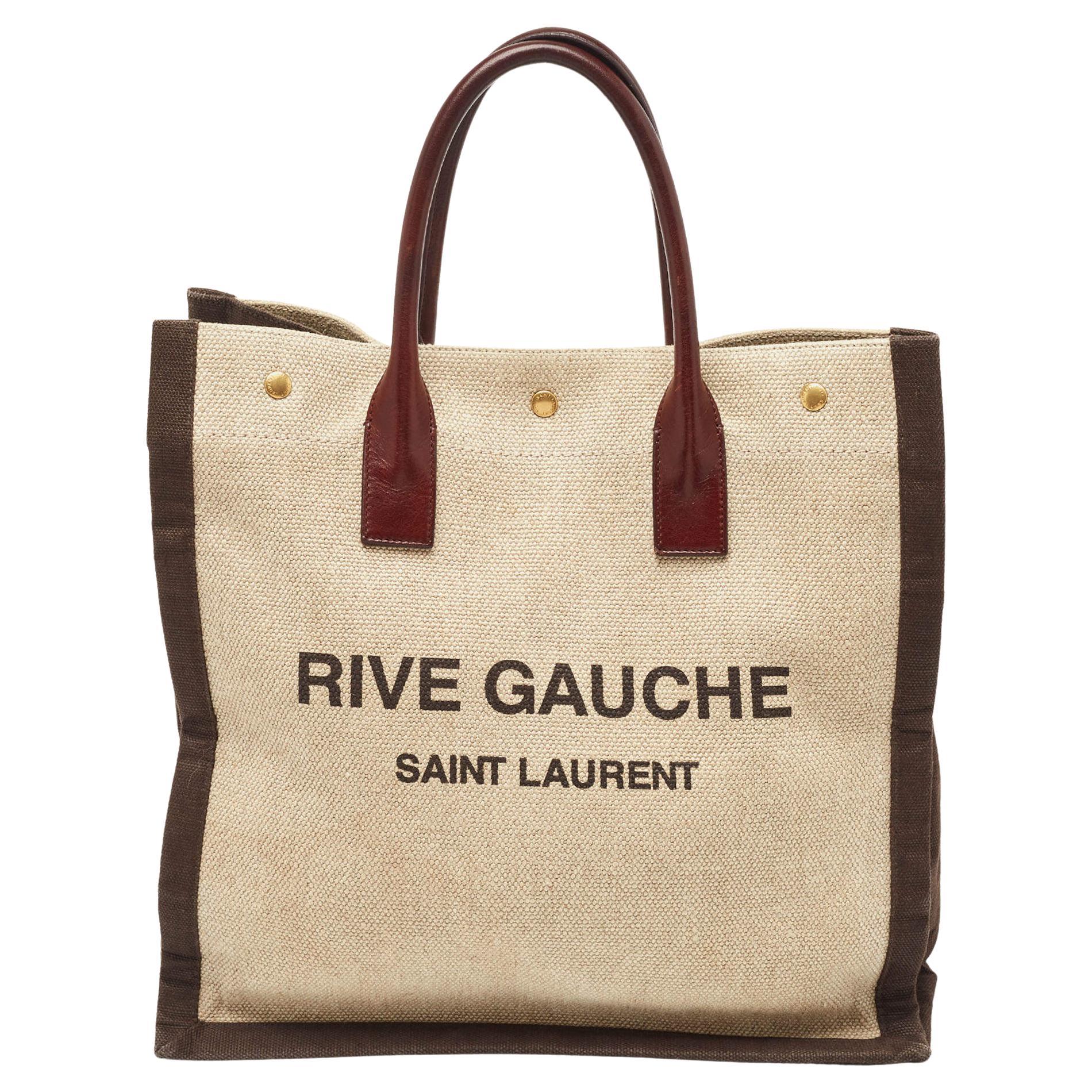 Saint Laurent Rive Gauche Vertikale Tote aus dreifarbigem Canvas und Leder im Angebot