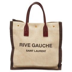 Saint Laurent Rive Gauche Vertikale Tote aus dreifarbigem Canvas und Leder