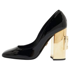 Dolce & Gabbana Black Patent Leather Jackie Block Heel Pumps Size 39