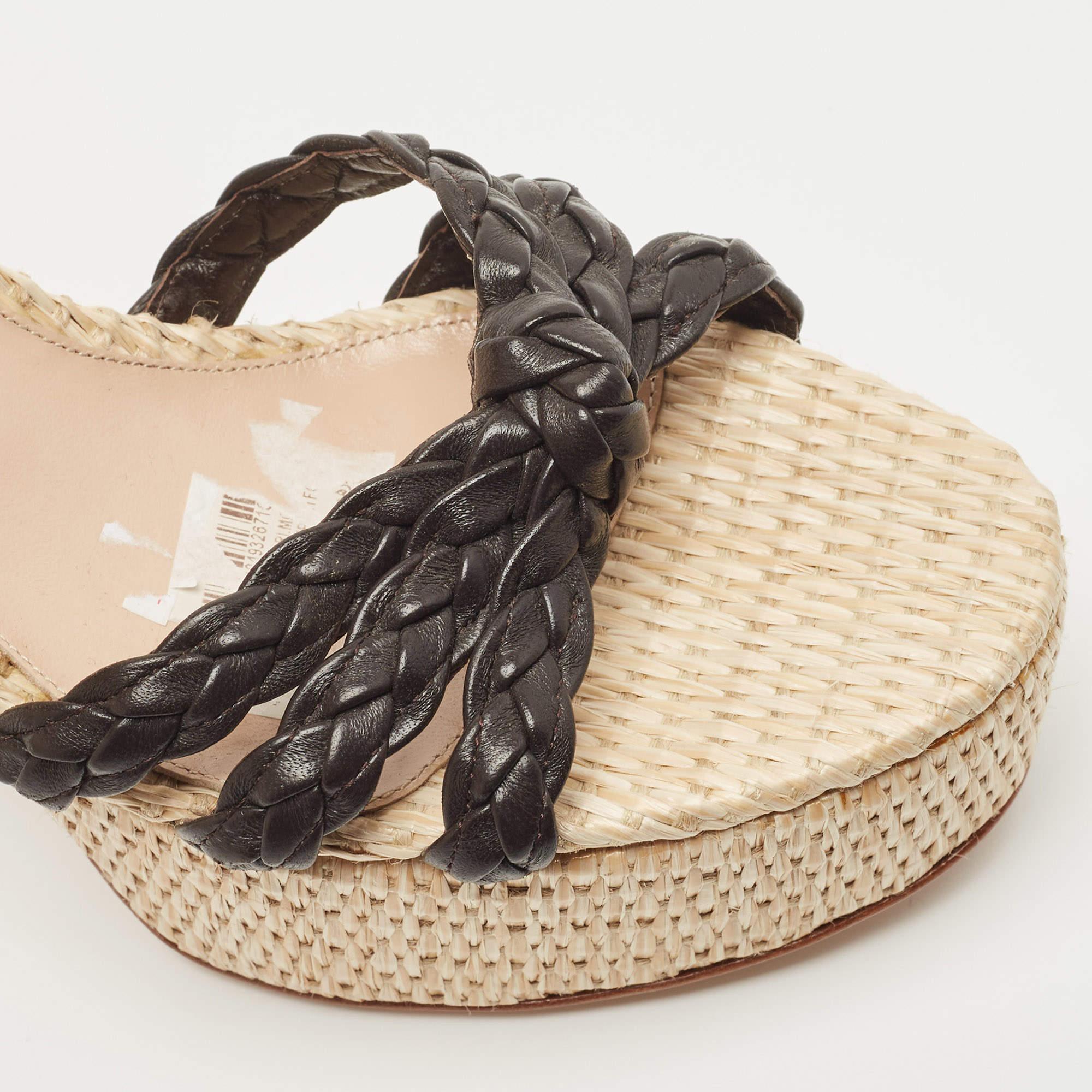 Gianvito Rossi - Sandales compensées espadrilles à lanières de cheville en cuir tissé, taille 42 en vente 2