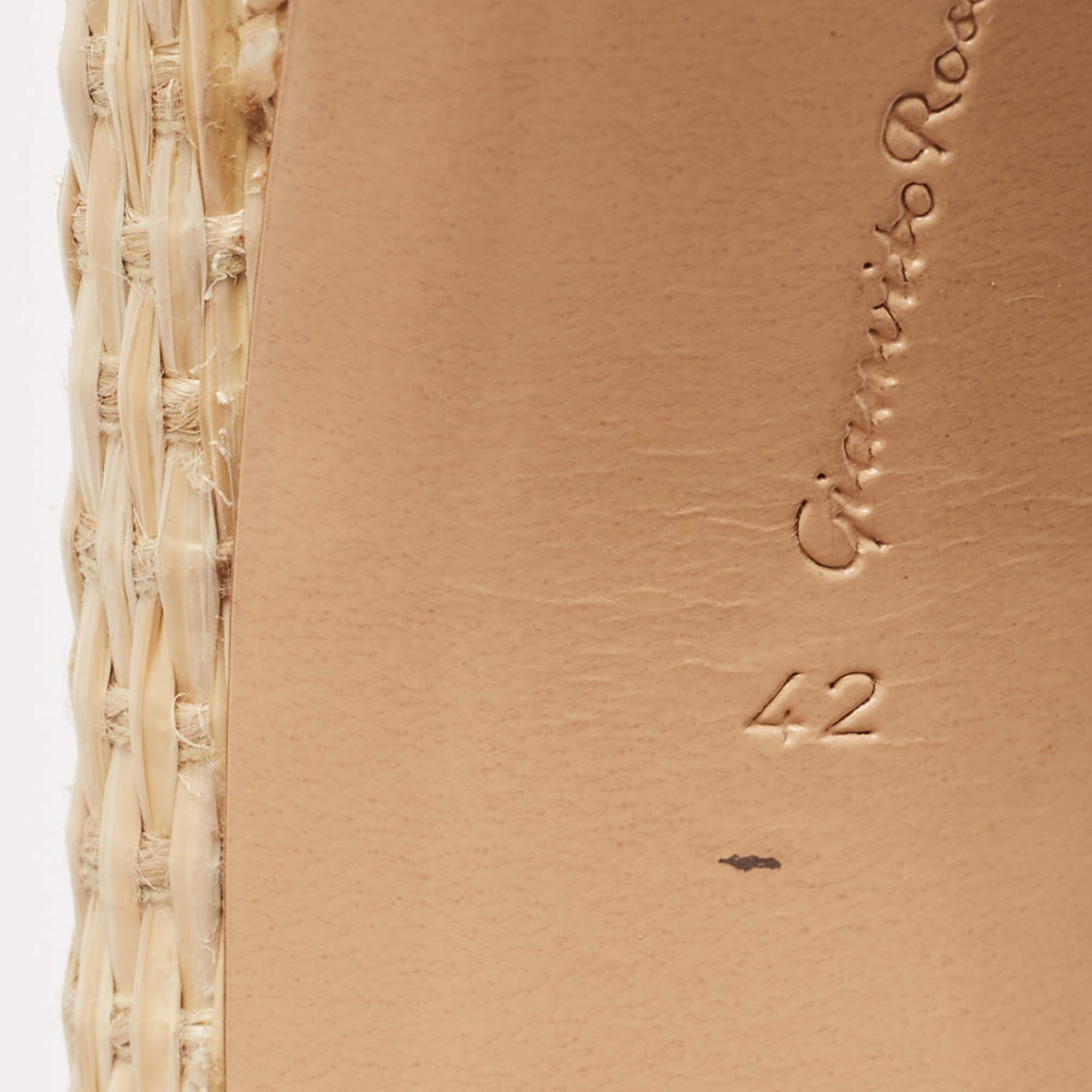 Gianvito Rossi - Sandales compensées espadrilles à lanières de cheville en cuir tissé, taille 42 en vente 3
