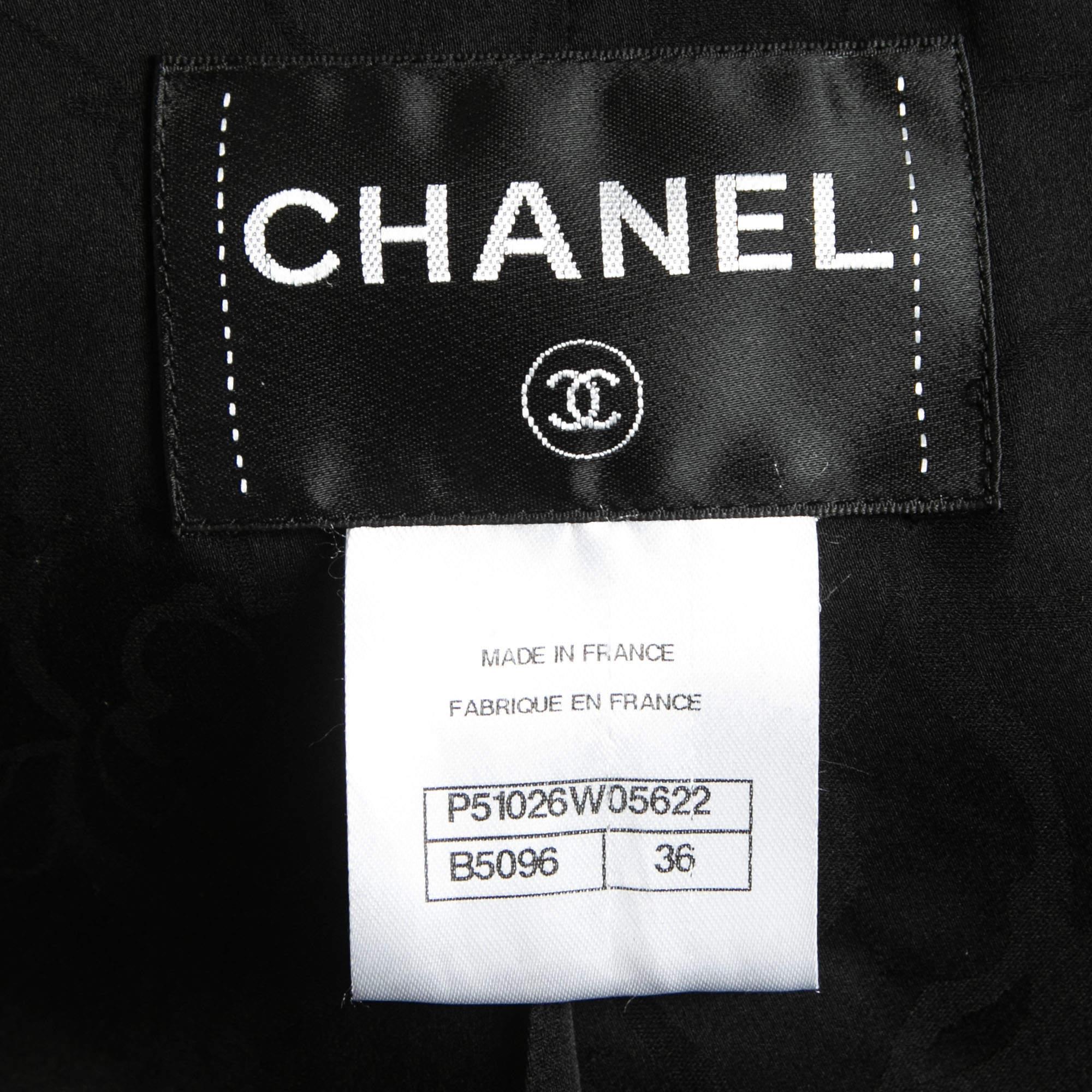 Nero Giacca senza colletto in cotone e pizzo nero di Chanel in vendita