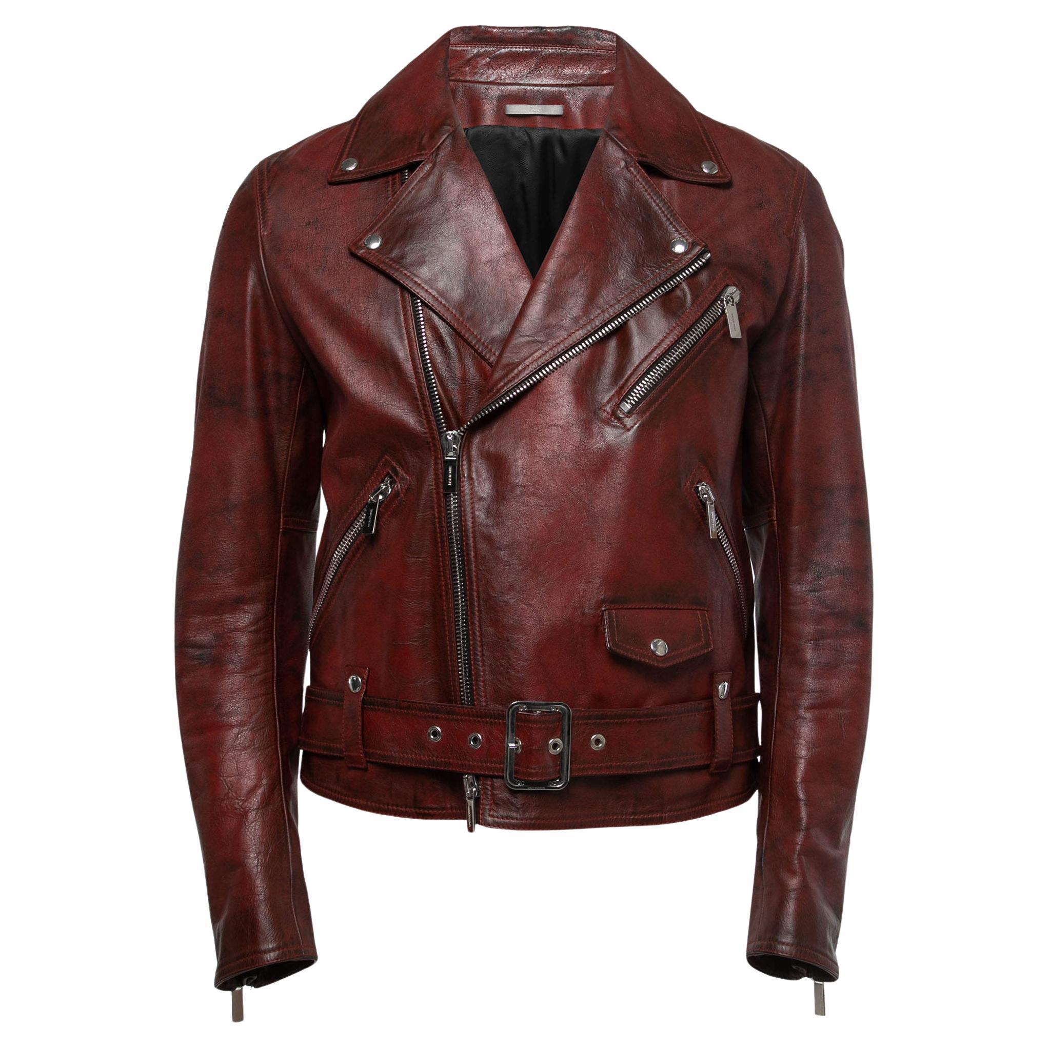 Dior - Blouson en cuir vieilli rouge en vente