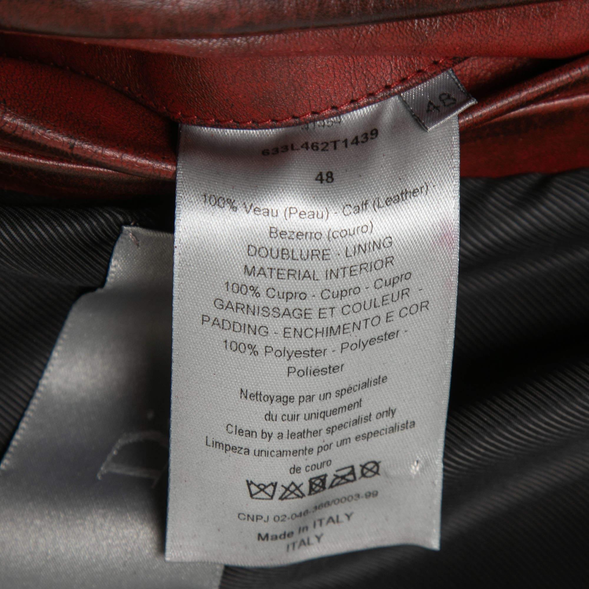 Noir Dior - Blouson en cuir vieilli rouge en vente