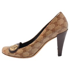 Used Gucci Brown/Beige GG Supreme Canvas and Leather Hysteria Pumps