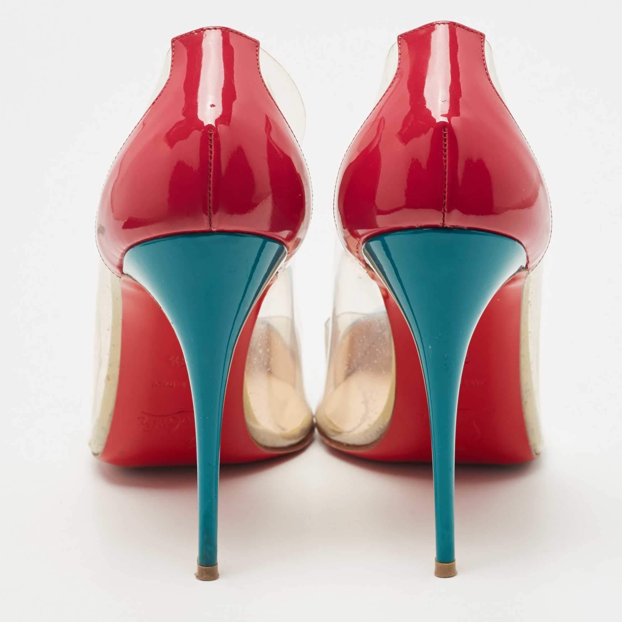 Christian Louboutin Pumps a punta Debout in vernice rosa/verde e PVC S in vendita 2