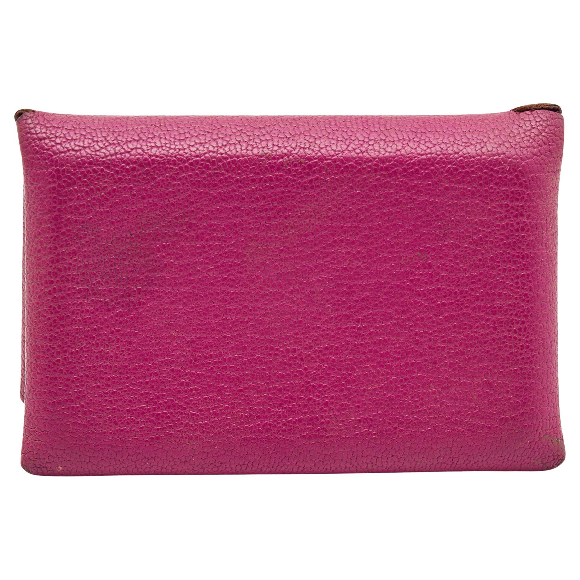 Hermes Cyclamen Chevre Mysore Leather Calvi Card Holder