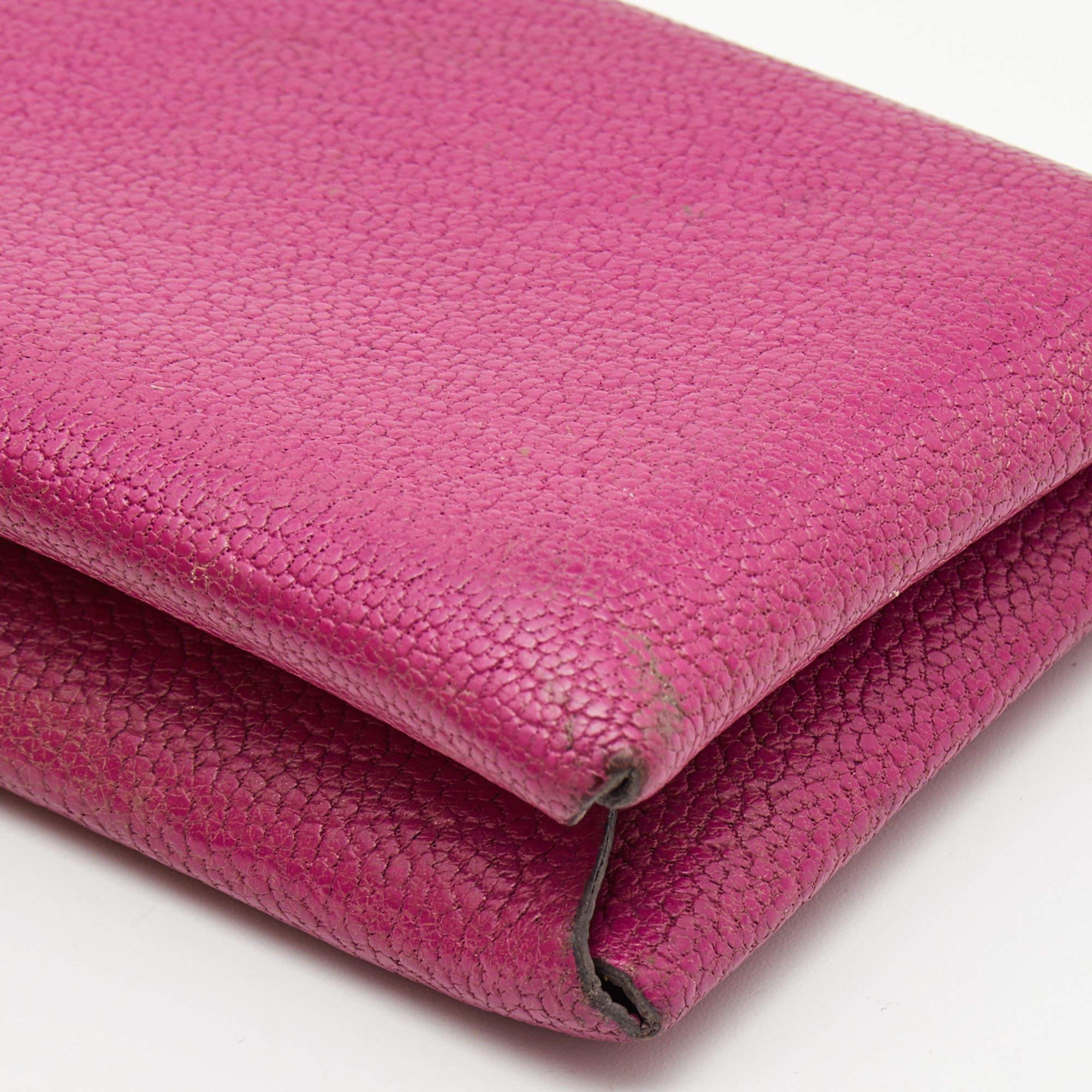 Hermes Porte-cartes Calvi en cuir Mysore Cyclamen Chevre en vente 1