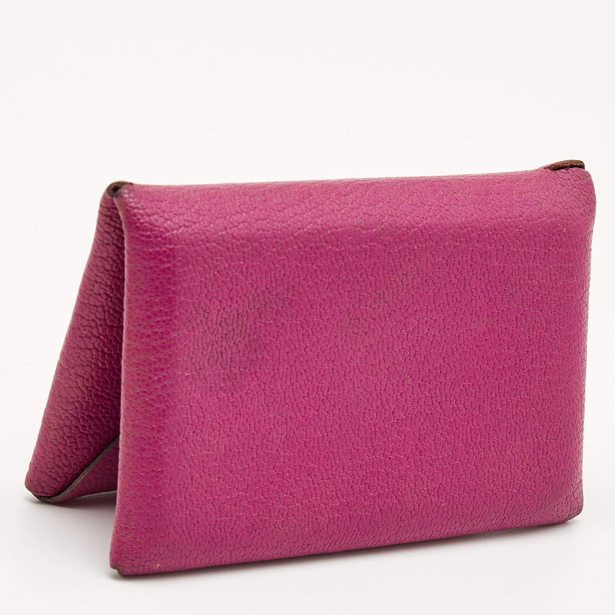 Hermes Porte-cartes Calvi en cuir Mysore Cyclamen Chevre en vente 6