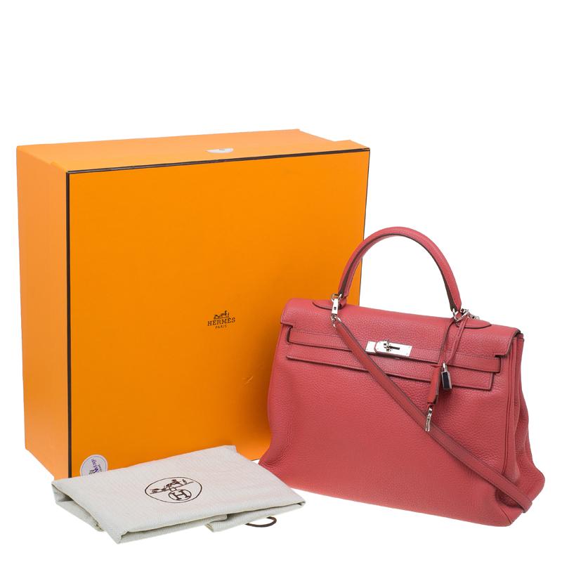 Women's Hermes Crevette Pink Clemence Palladium Hardware Kelly Retourne 35 Bag