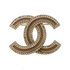 Chanel CC Enamel Crystal Embellished Gold Tone Pin Brooch