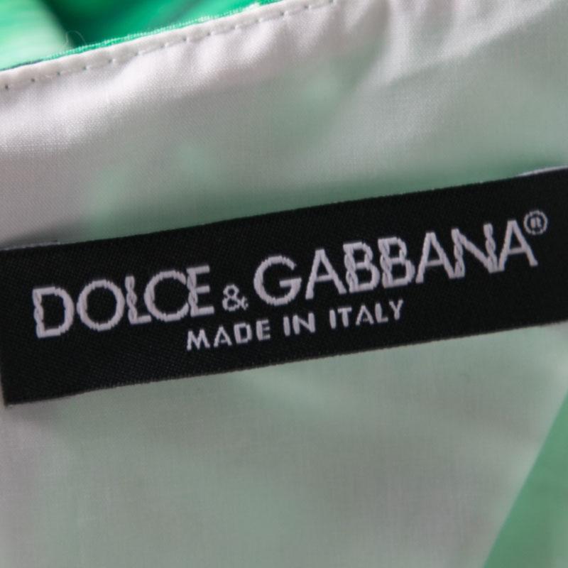 Dolce and Gabbana Green and White Banana Leaf Print Cotton Poplin Dress M 1