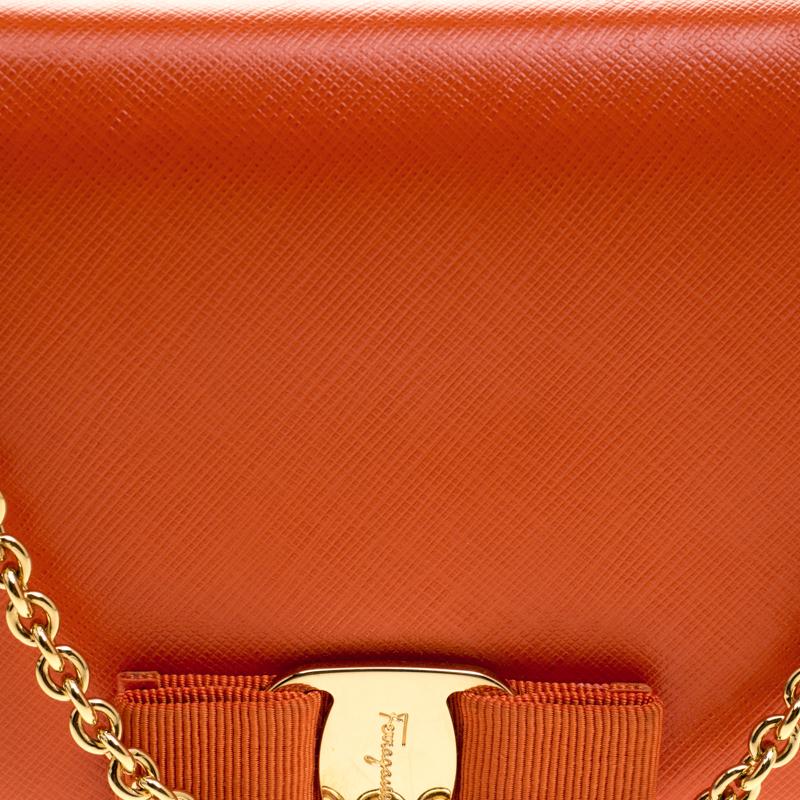 Salvatore Ferragamo Orange Leather Miss Vara Wallet On Chain 4