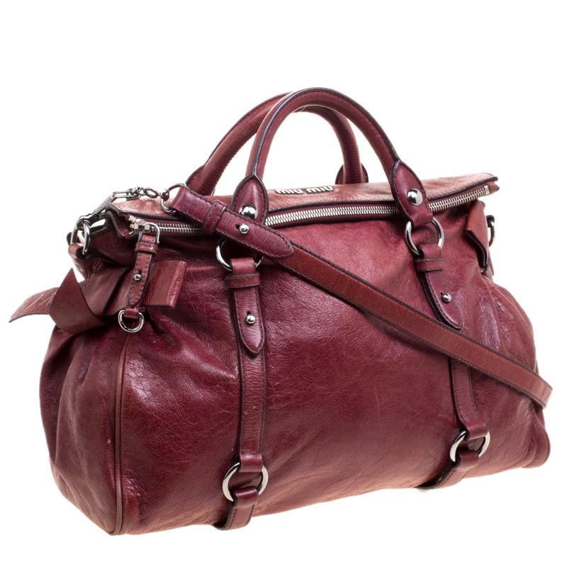 Miu Miu Burgundy Leather Bow Tote 6