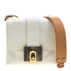 Lanvin White/Tan Leather Shoulder Bag
