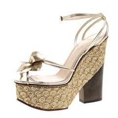 Charlotte Olympia Metallic Gold Leather and PVC Orchid Leandra Ankle Strap Platf