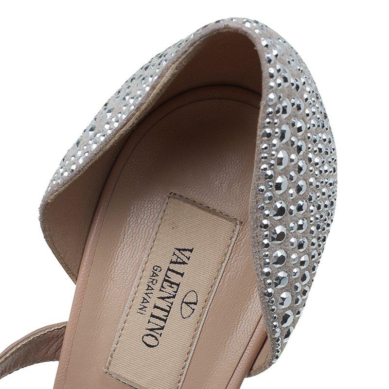 Valentino Beige Suede and Leather Studs Embellished Peep Toe Pumps Size 39 2