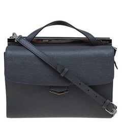 Fendi Dark Grey Textured Leather Small Demi Jour Shoulder Bag