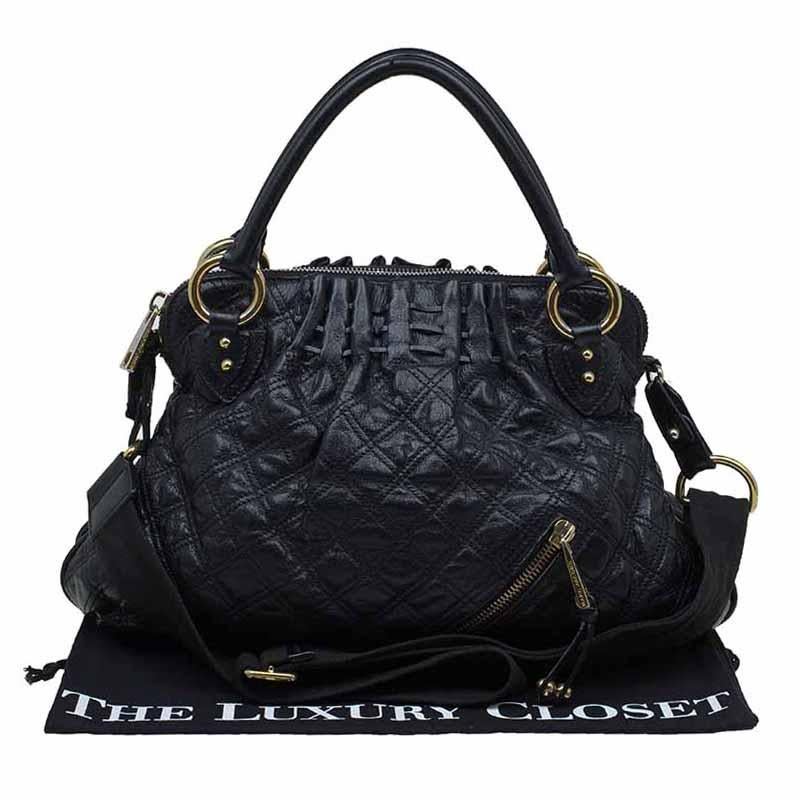 Women's Marc Jacobs Black Quilted Leather Cecilia Satchel