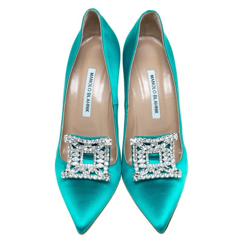 turquoise satin shoes