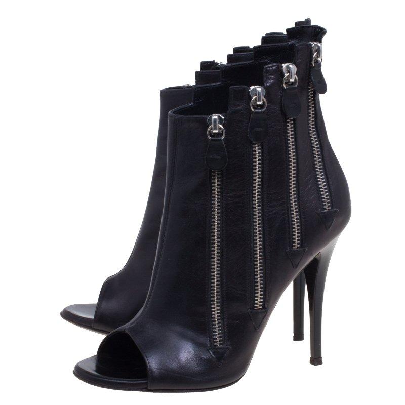 Women's Giuseppe Zanotti Black Leather Multi Zip Ankle Boots Size 38.5