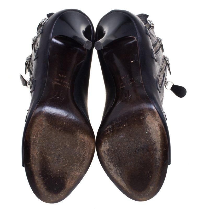 Giuseppe Zanotti Black Leather Multi Zip Ankle Boots Size 38.5 1