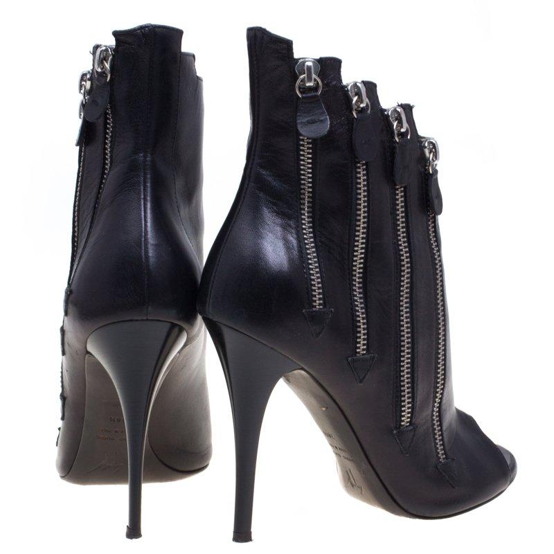 Giuseppe Zanotti Black Leather Multi Zip Ankle Boots Size 38.5 2