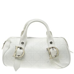 Dior White Cannage Leather Boston Bag